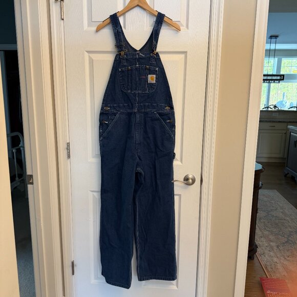 CARHARTT unisex blue denim bib overalls (32 x 30) - Picture 2 of 7